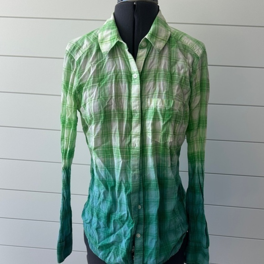 Caslon top Green Ombre Plaid Button-Up medium